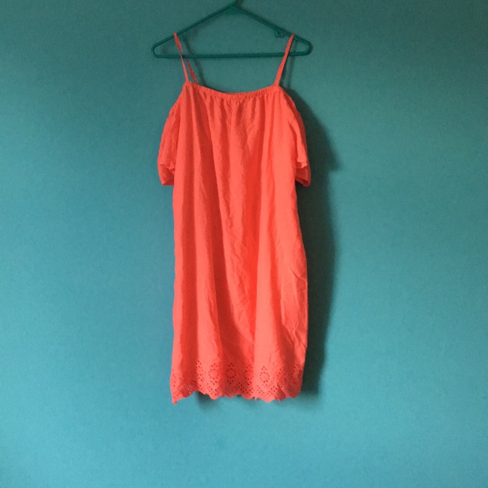 Coral Cold Shoulder shapeless dress